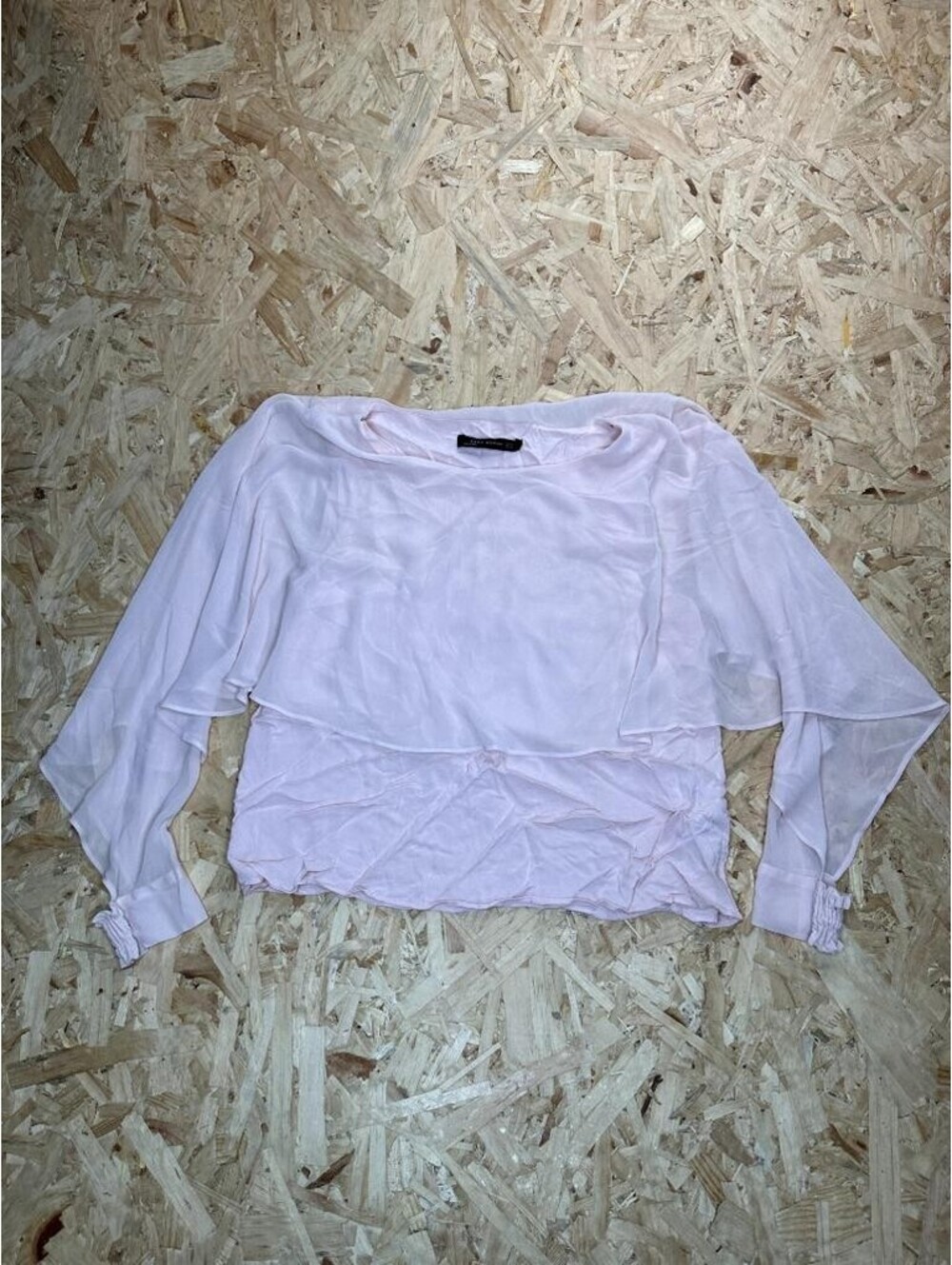 Zara Woman Pink Chiffon Cape Overlay Blouse Top Size M Long Sleeve Sheer Layered